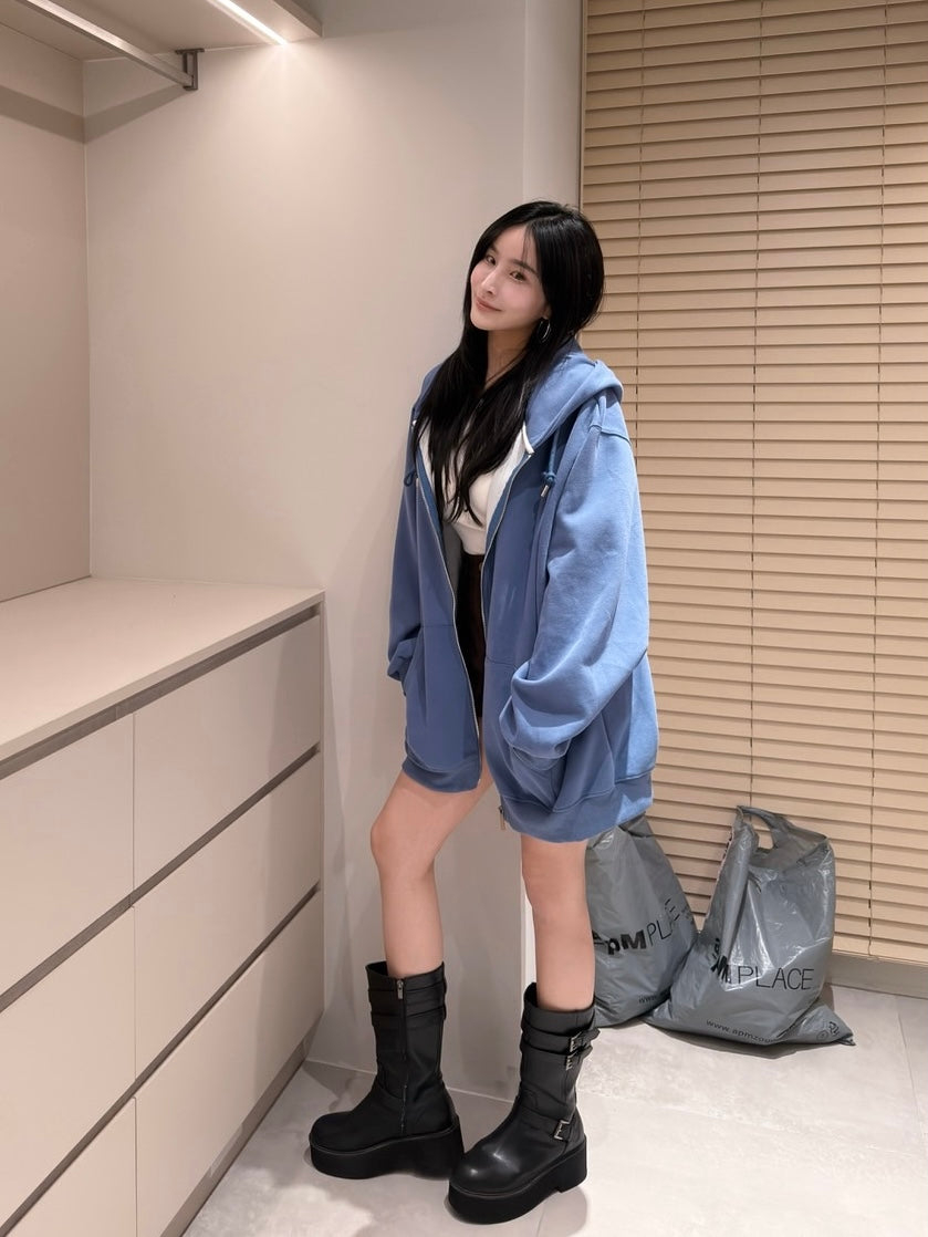 泡泡袖長版連帽外套