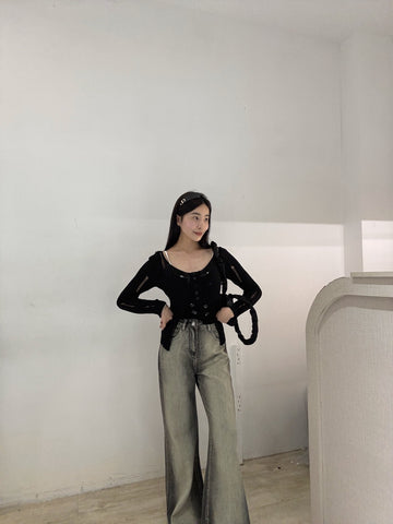 隕石灰直筒喇叭褲