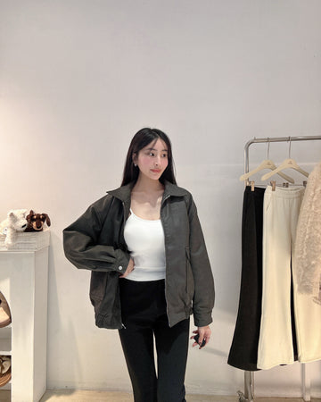 仿舊鋪棉皮革外套