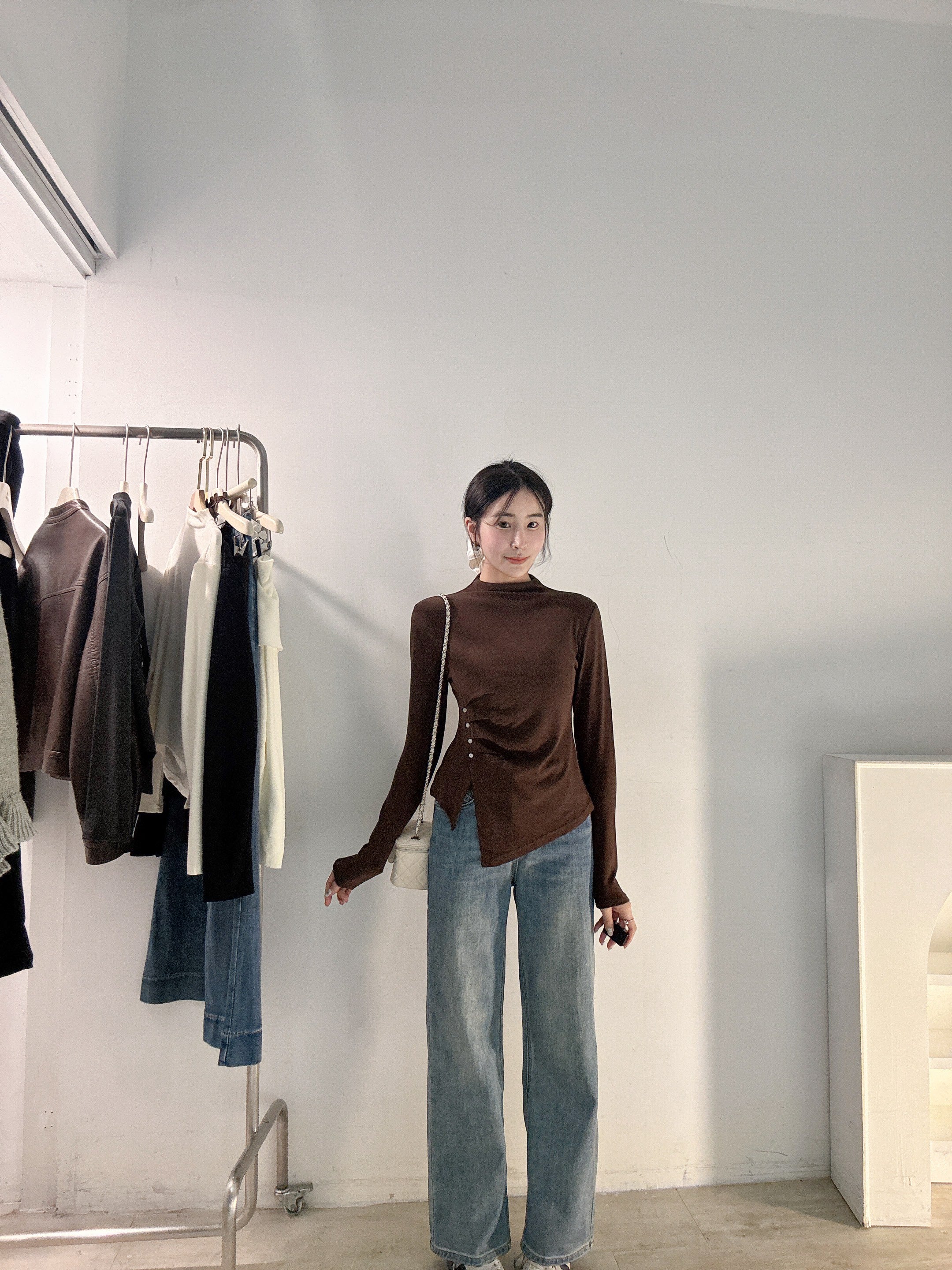 小立領抓皺彈力上衣