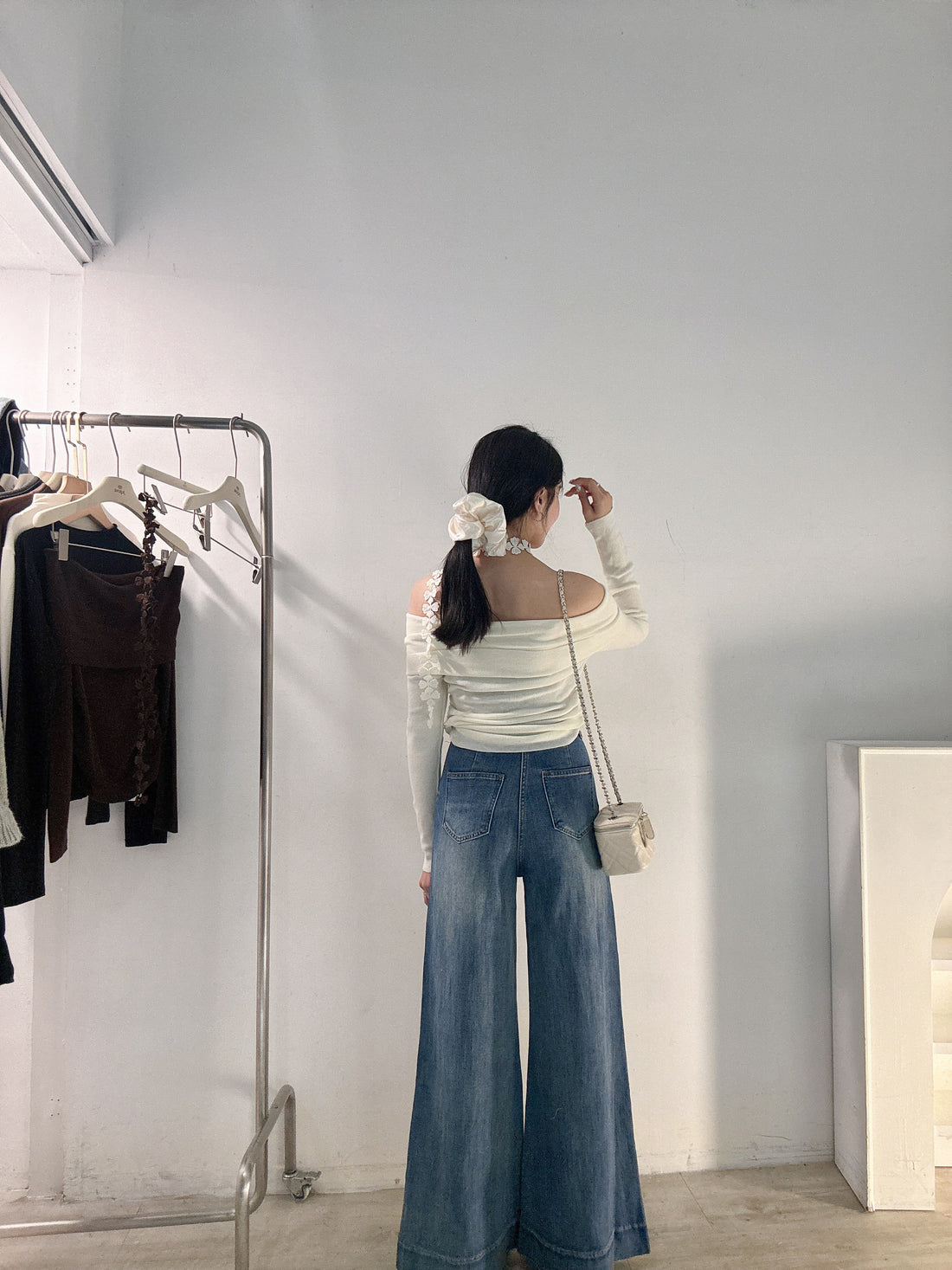 彈力落地喇叭褲