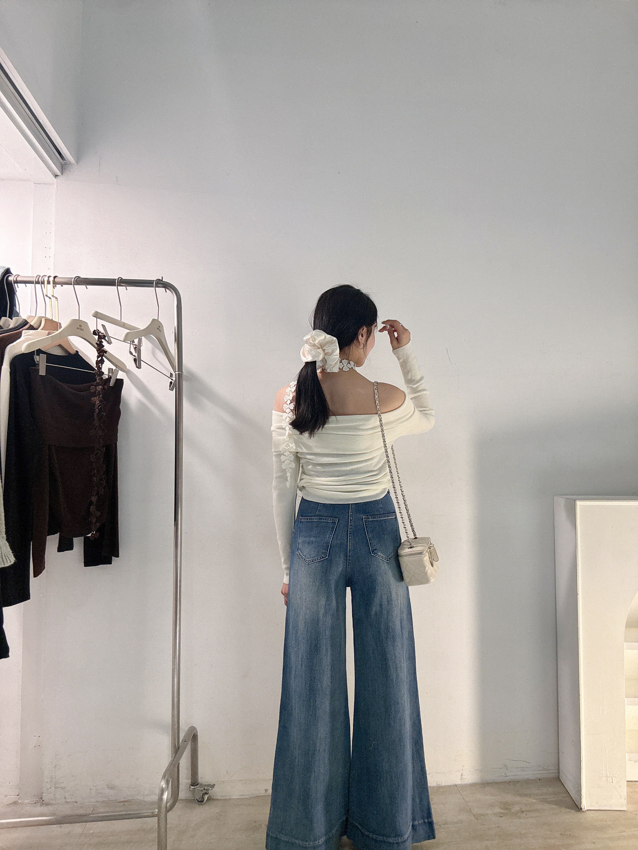 彈力落地喇叭褲