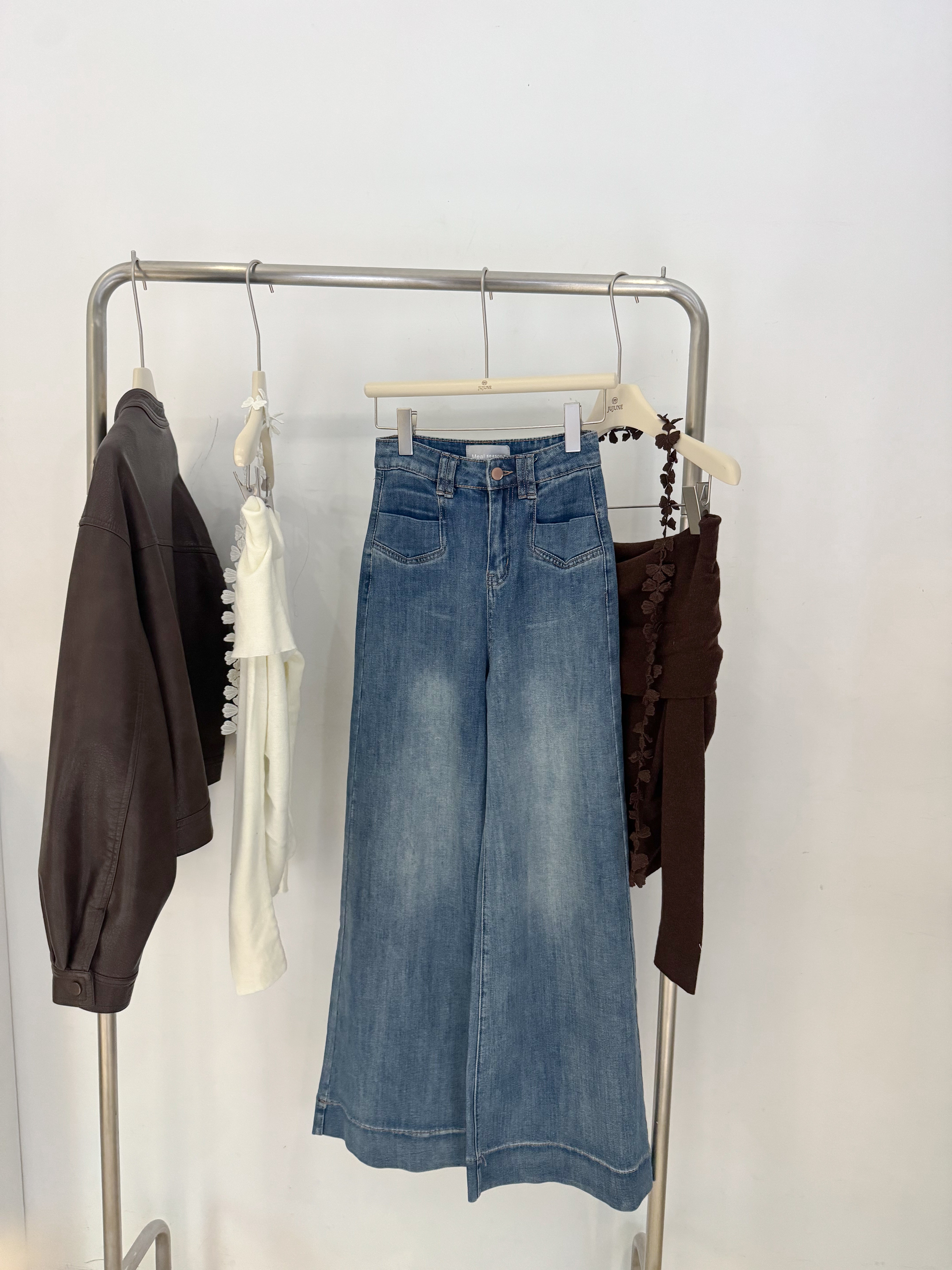 彈力落地喇叭褲