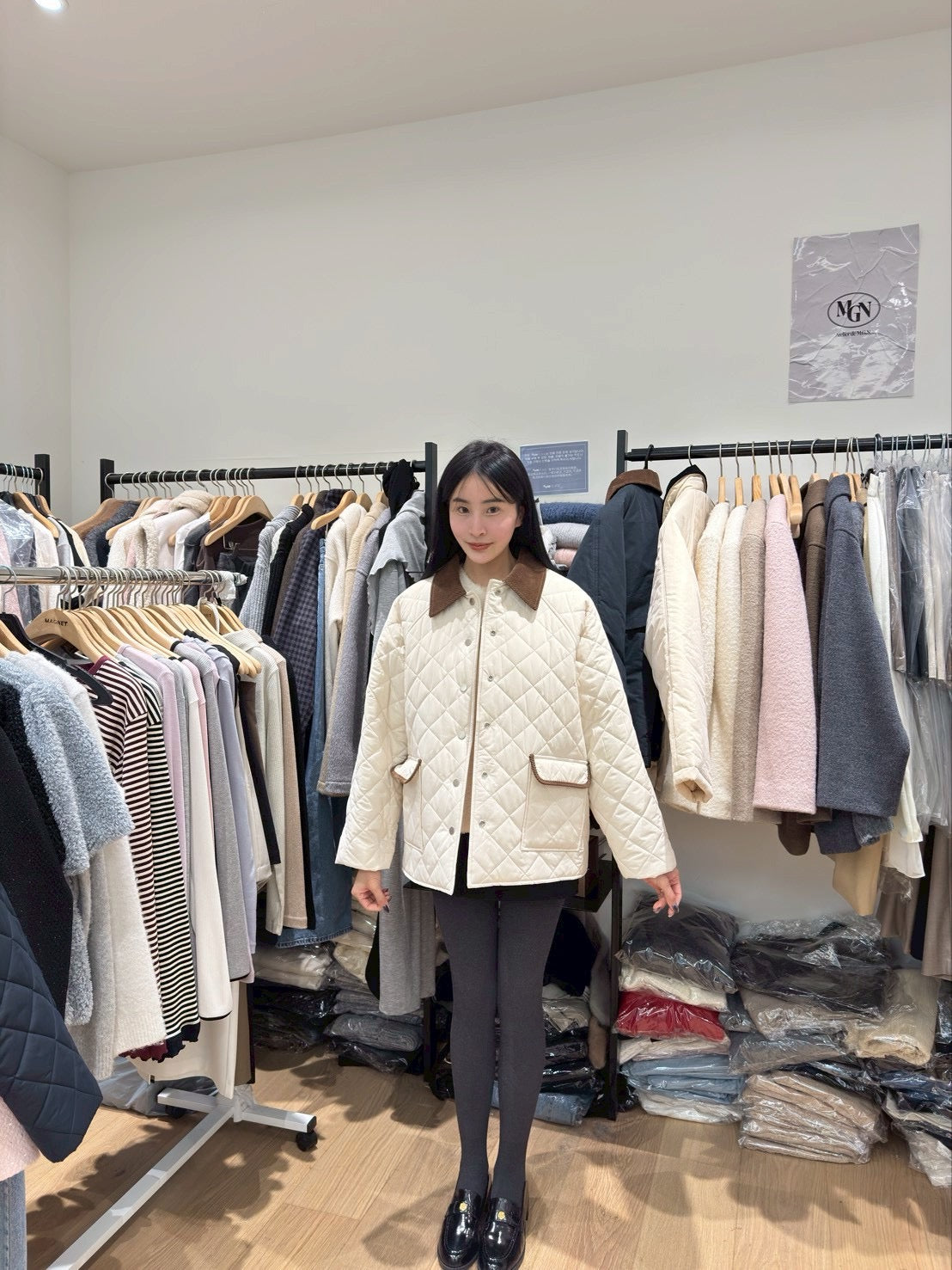 燈心絨領菱格紋外套