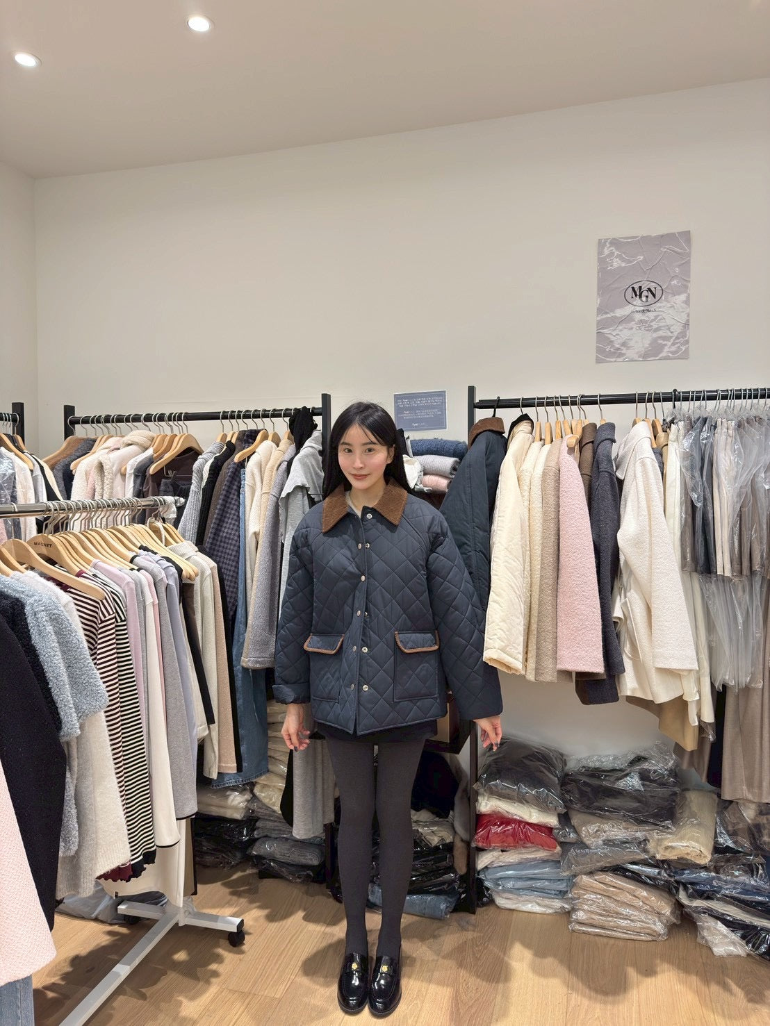 燈心絨領菱格紋外套