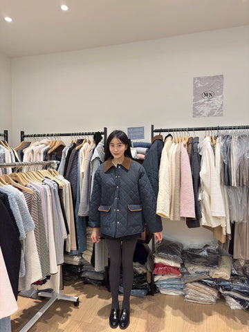 燈心絨領菱格紋外套