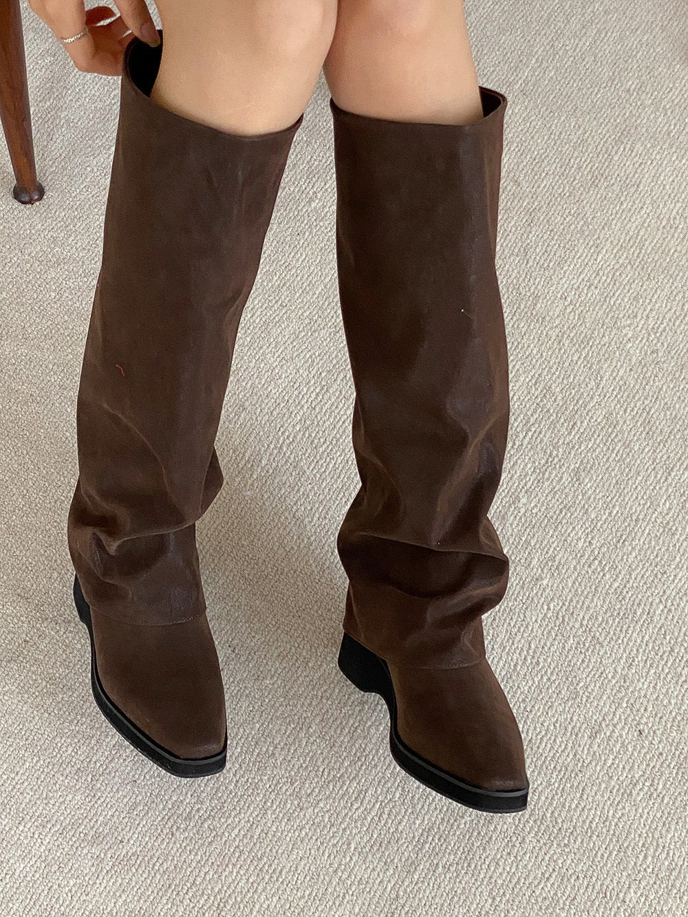 柔軟皮質襪套長靴