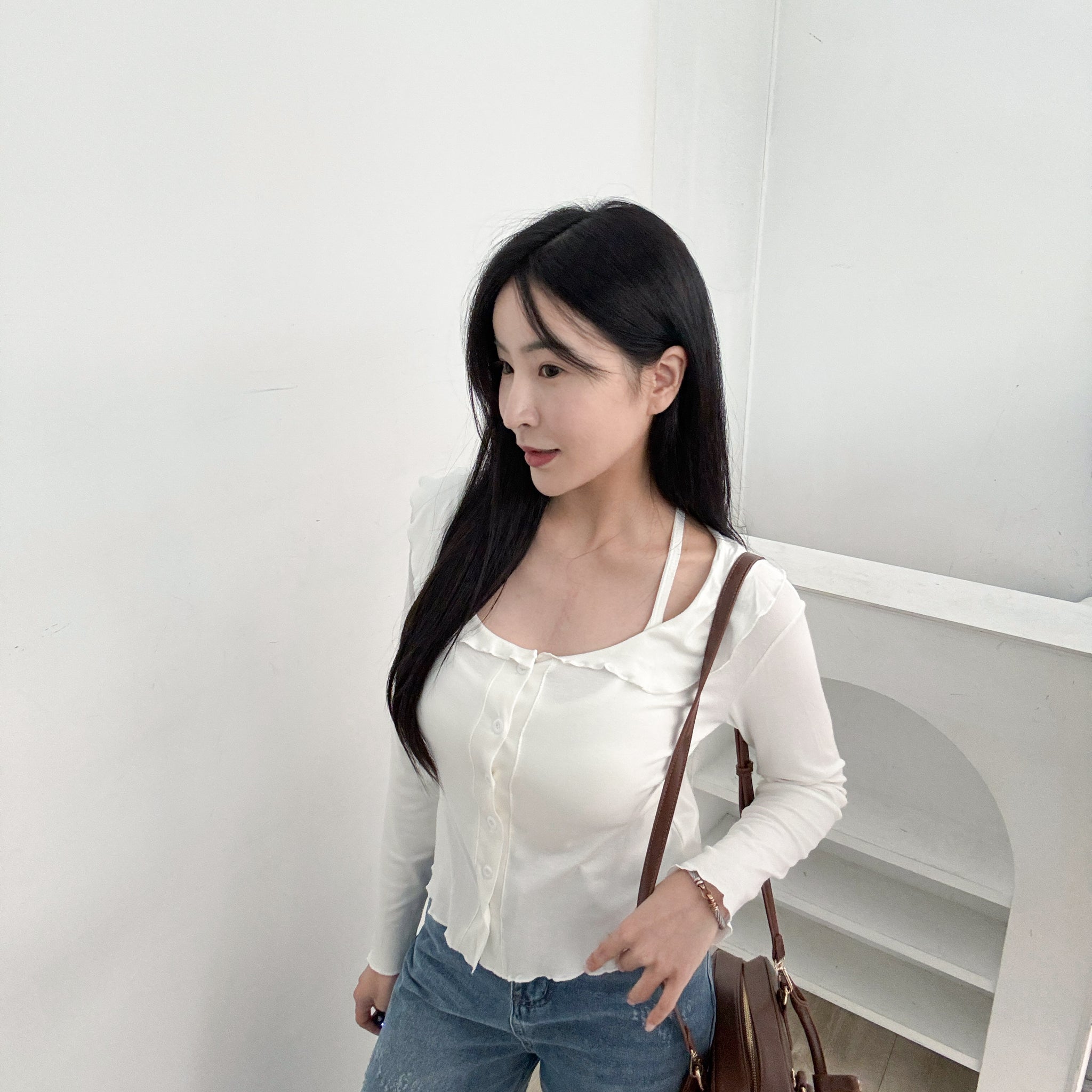 荷葉邊莫代爾棉上衣