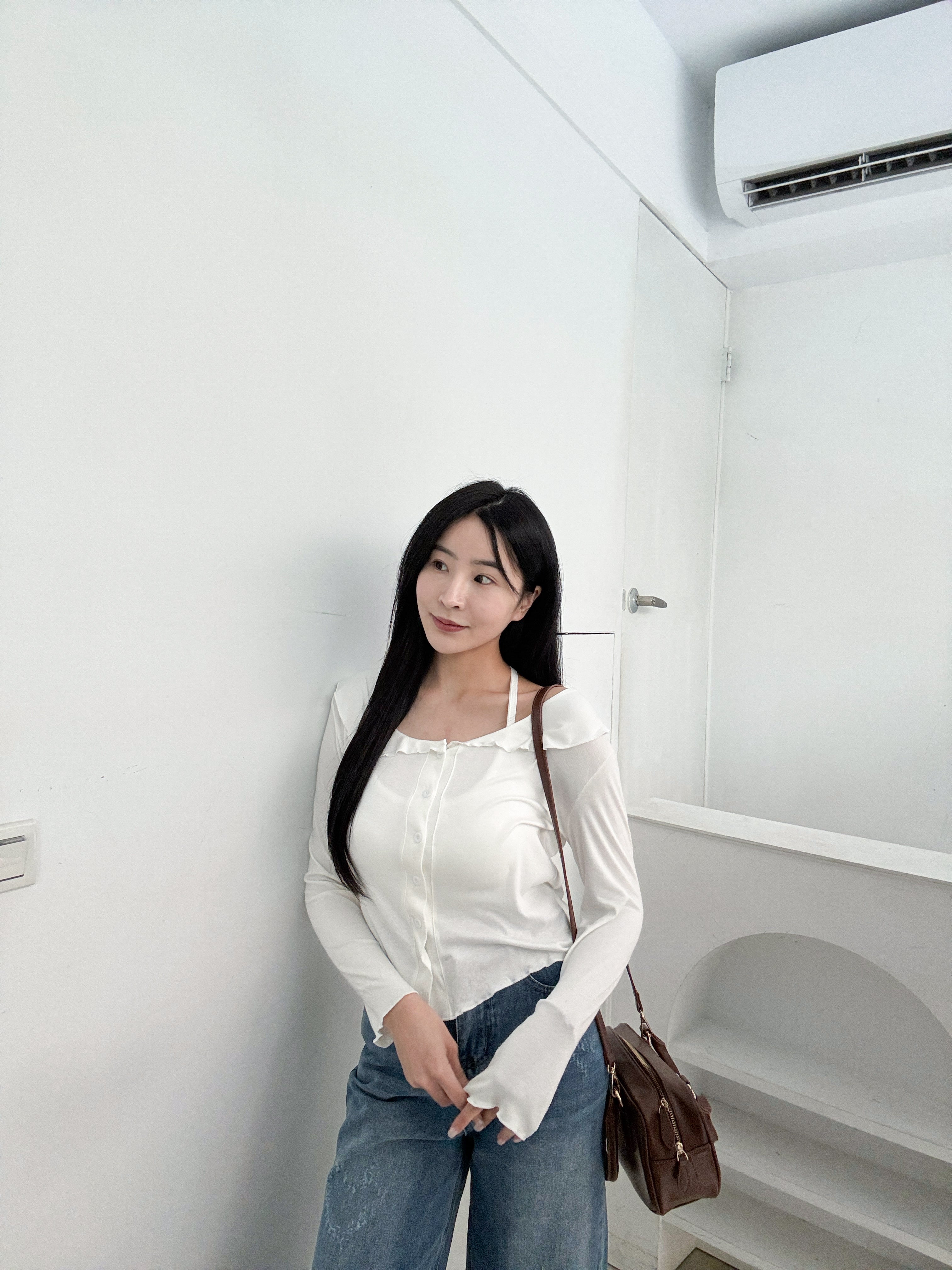 荷葉邊莫代爾棉上衣