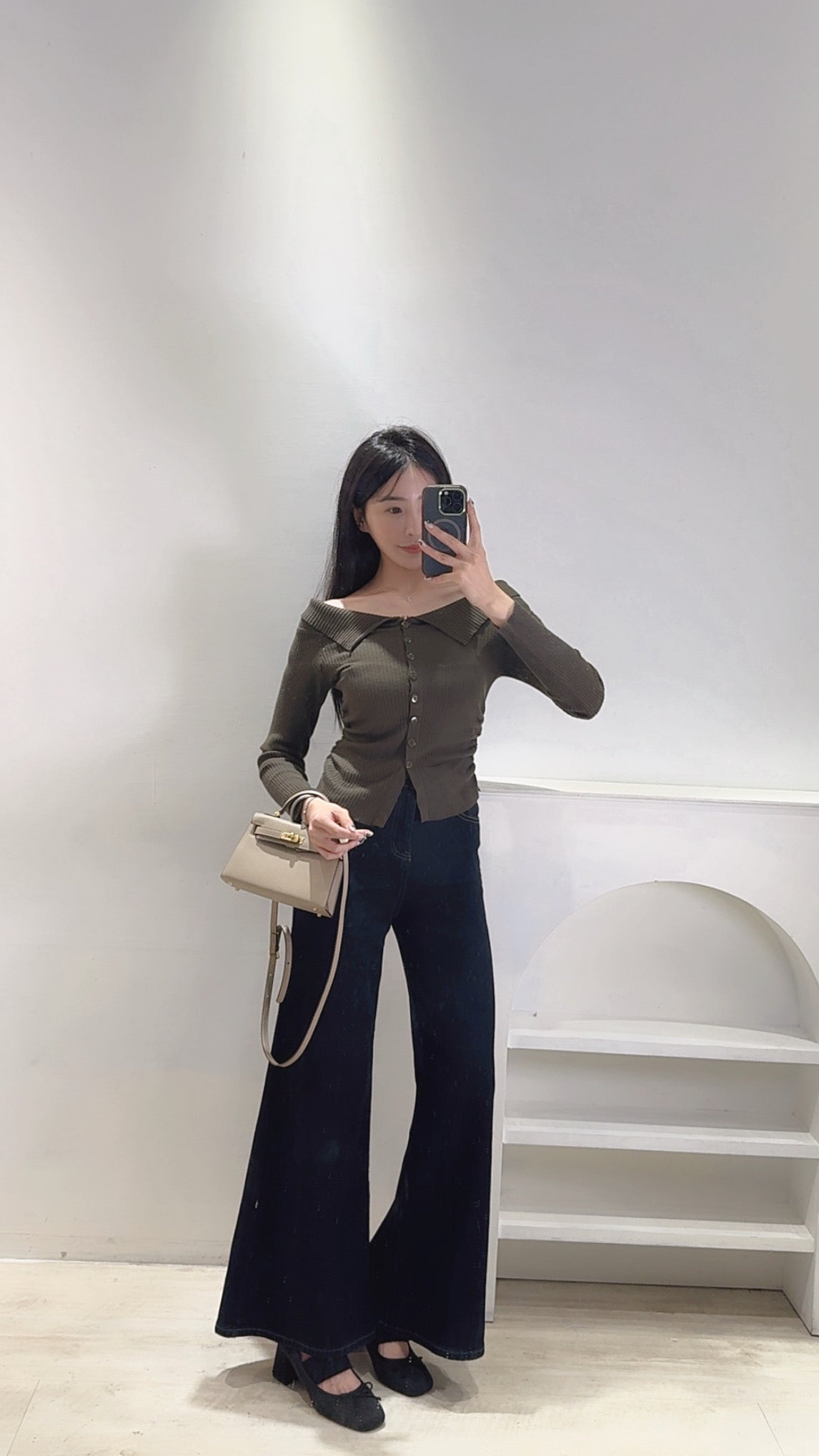 內磨毛高腰彈力喇叭褲