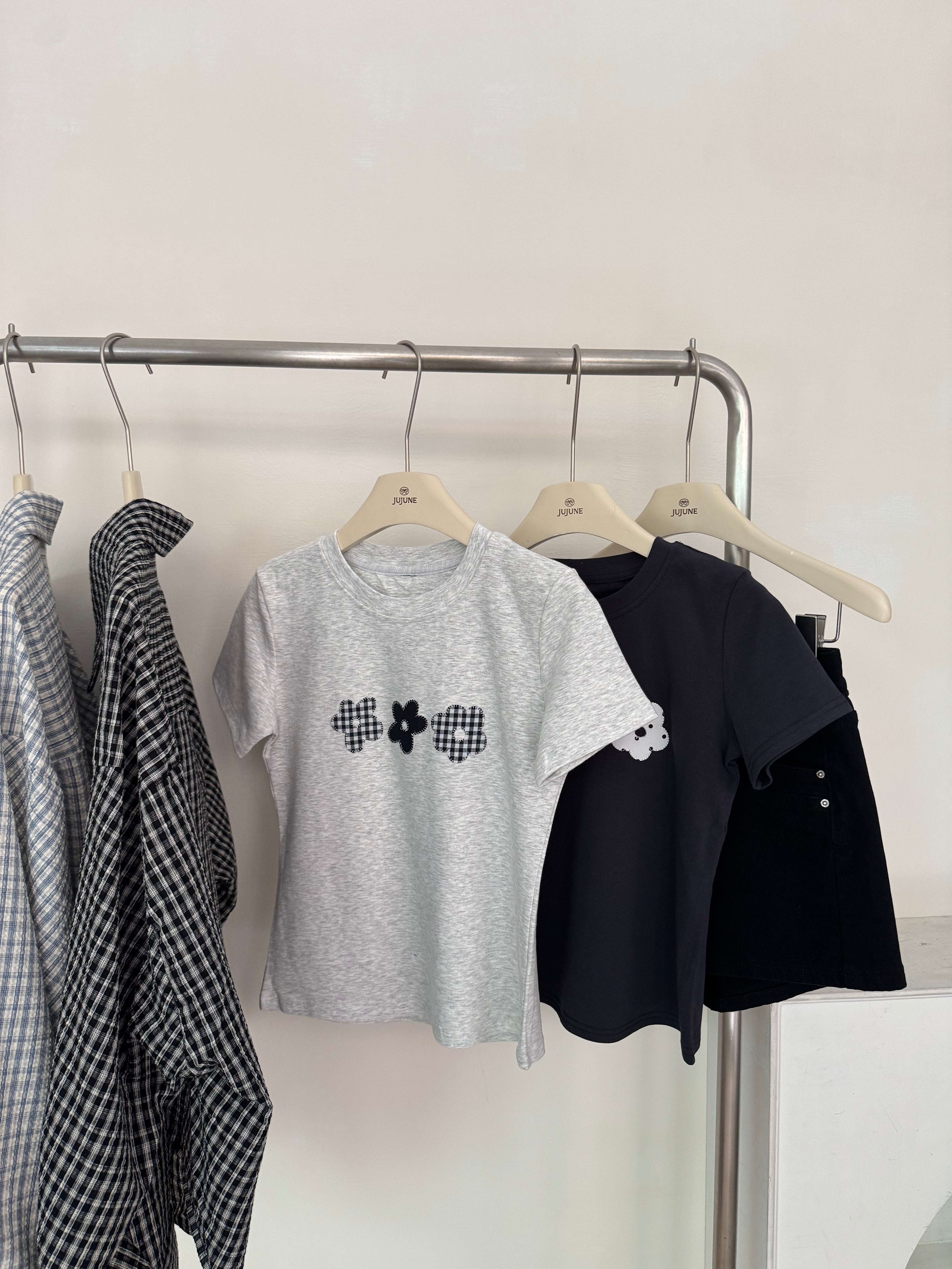 格紋小花涼感tee