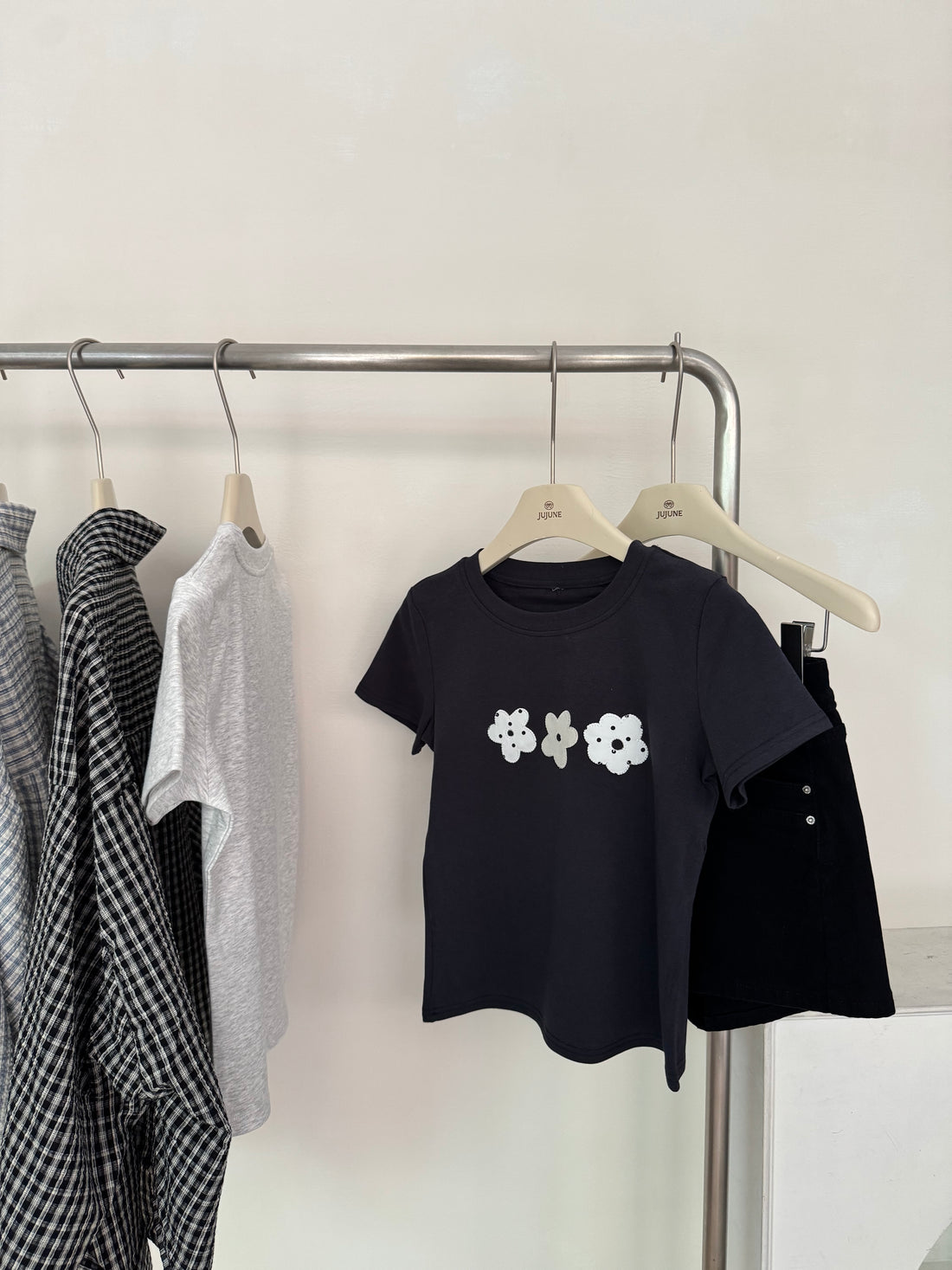 格紋小花涼感tee