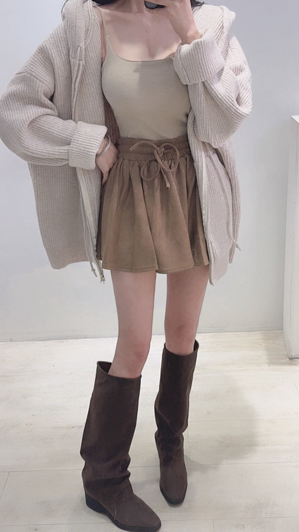 長腿視覺麂皮褲裙