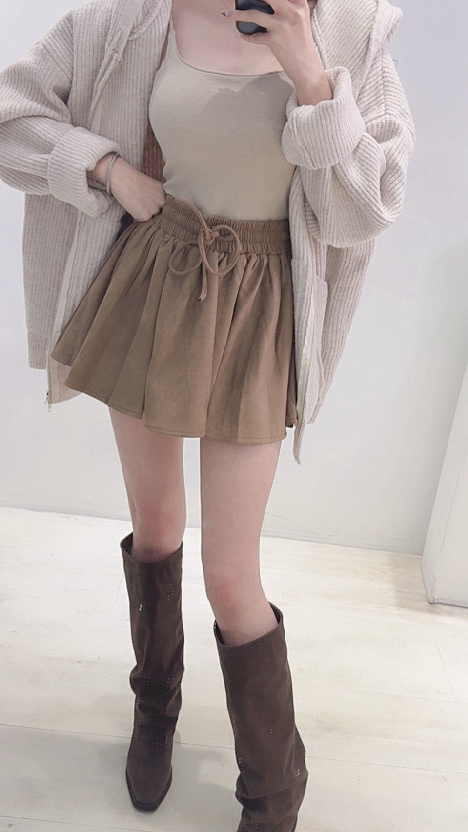 長腿視覺麂皮褲裙