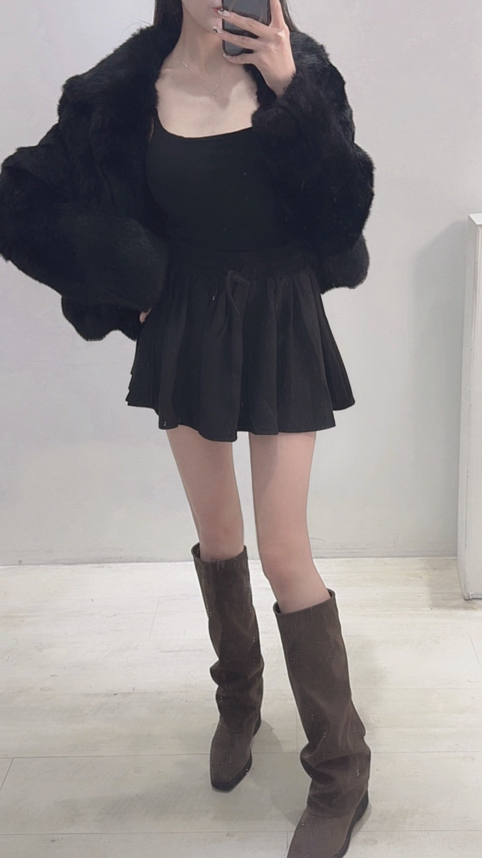 長腿視覺麂皮褲裙