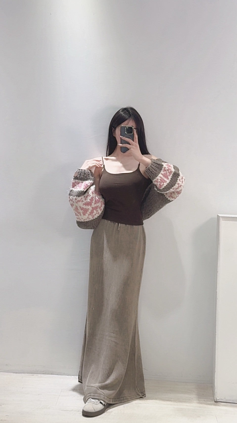 仿舊刷色長腿針織裙