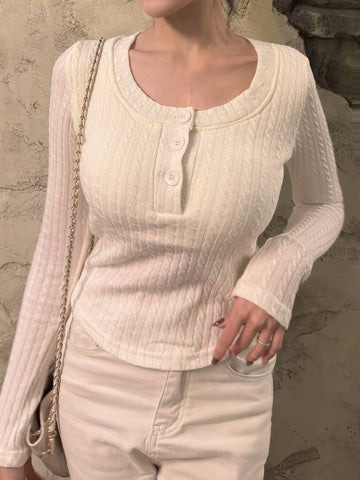 麻花圓領胸墊上衣