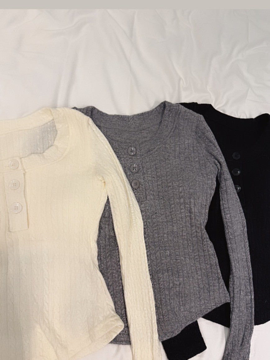 麻花圓領胸墊上衣