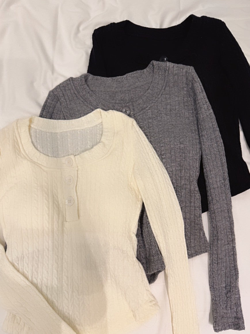 麻花圓領胸墊上衣