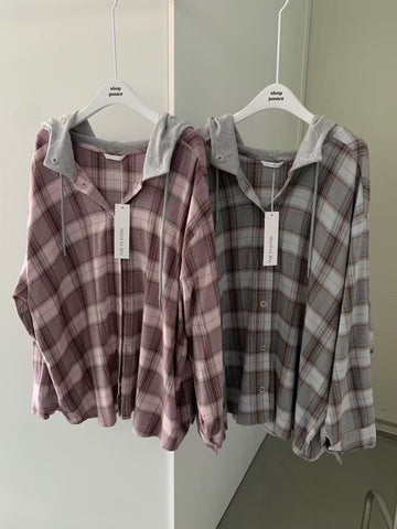 D04.連帽格紋襯衫