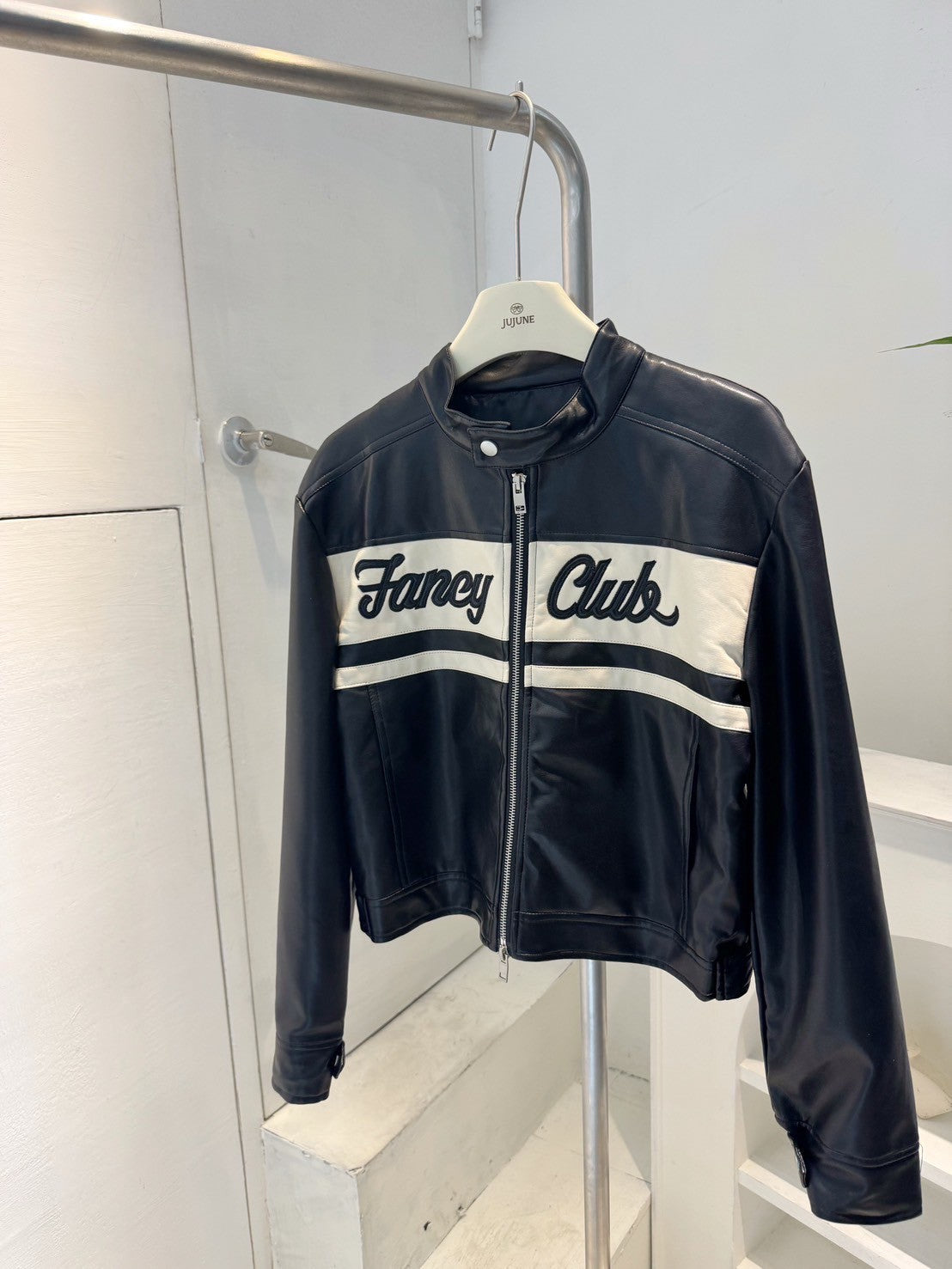 立領賽車皮質夾克