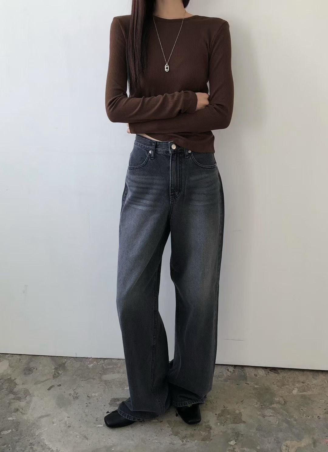 A07後口袋造型直筒褲