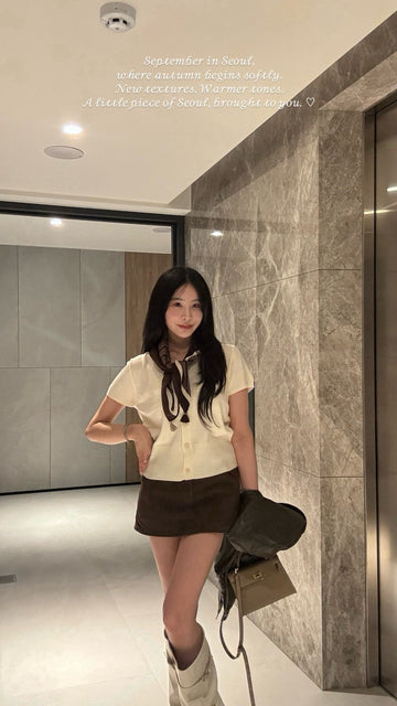 輕奢感絲巾排扣上衣