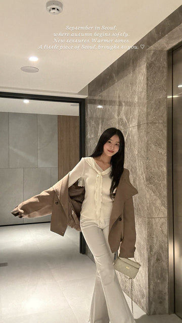 純白彈力高腰喇叭褲