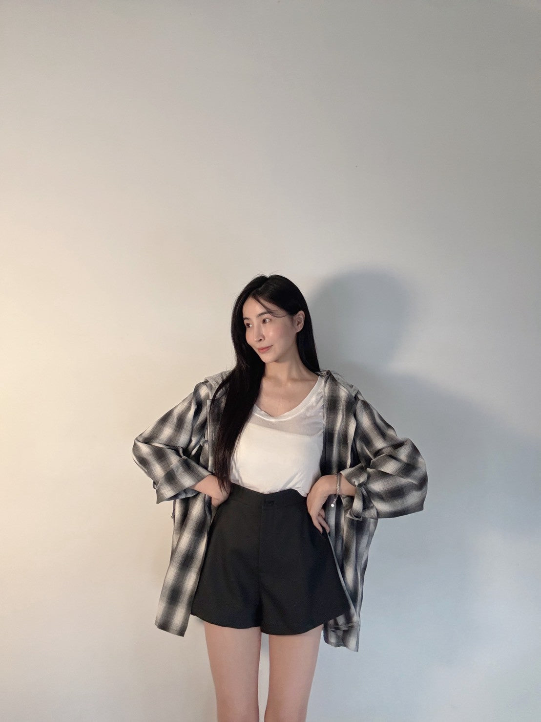 亞麻拼接連帽襯衫