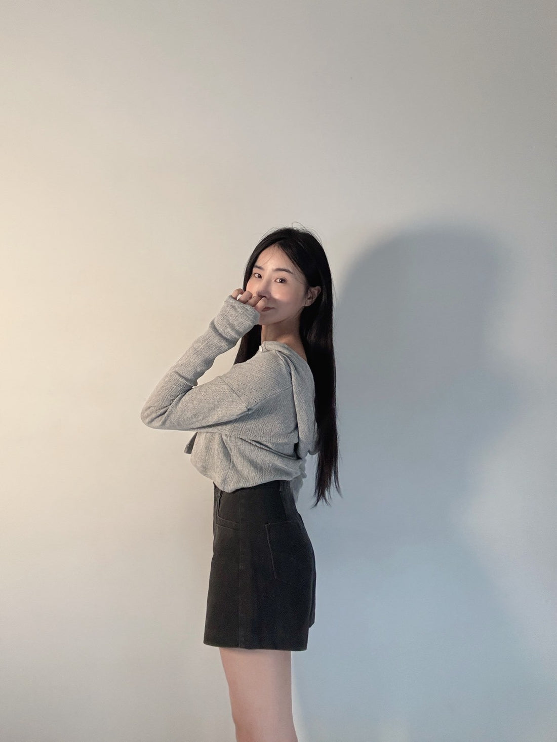 水洗灰高腰短褲