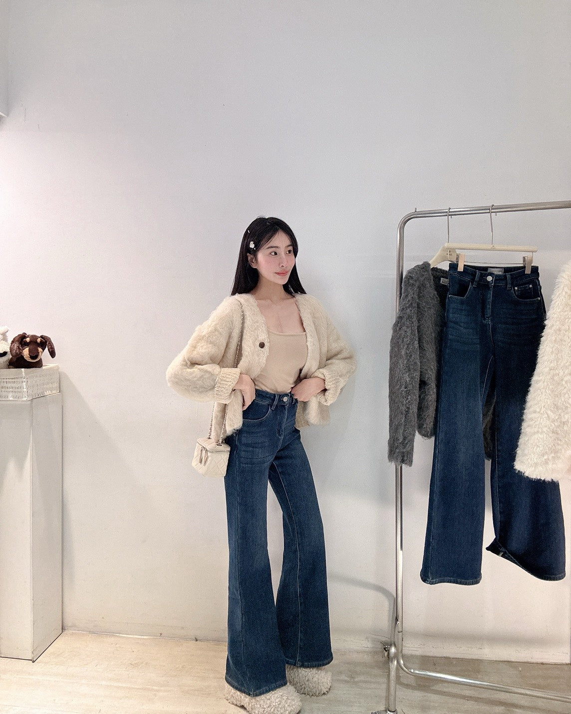 內刷絨提臀喇叭褲