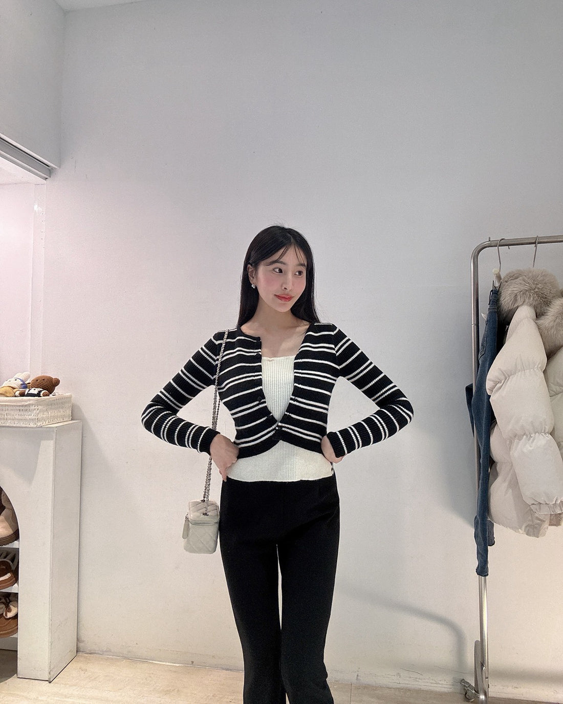 假兩件條紋針織衫