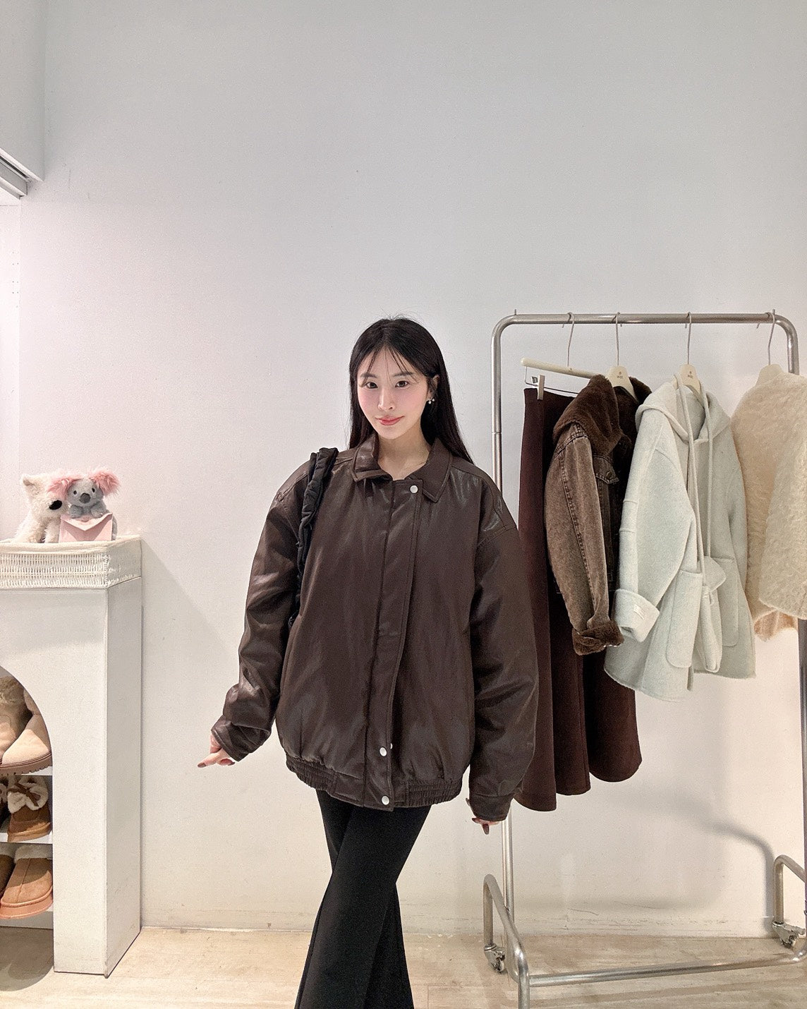 摩卡棕鋪棉皮質外套