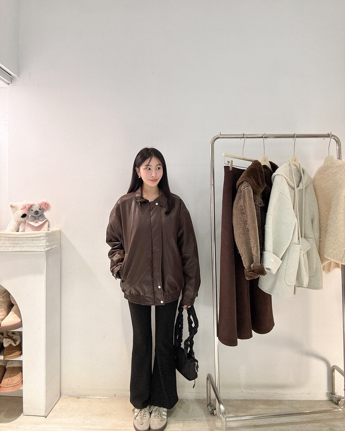 摩卡棕鋪棉皮質外套