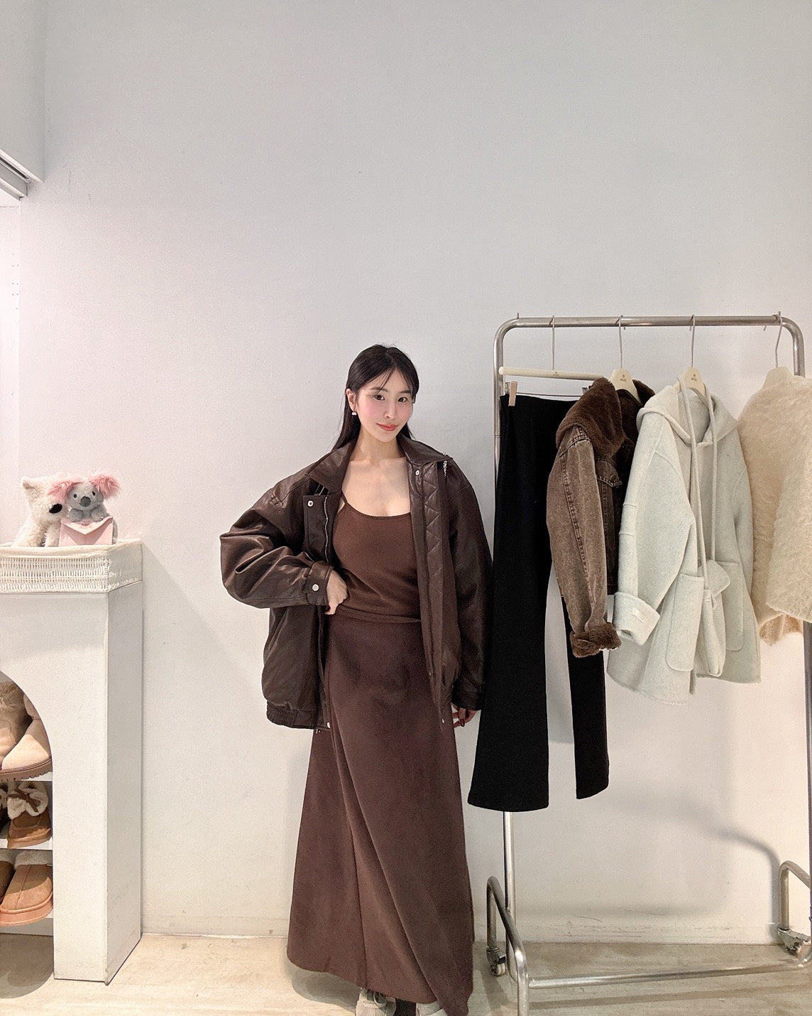 摩卡棕鋪棉皮質外套