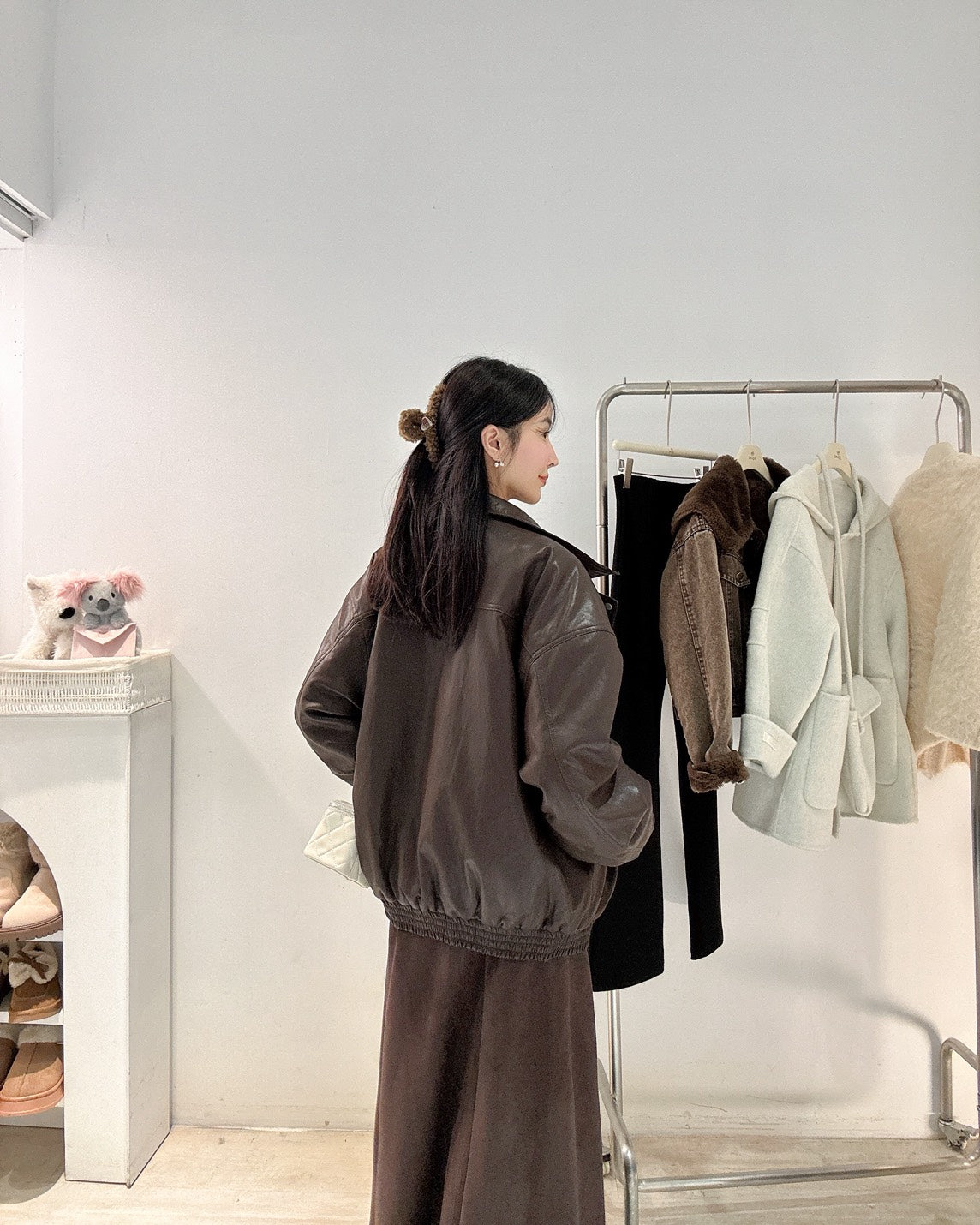 摩卡棕鋪棉皮質外套