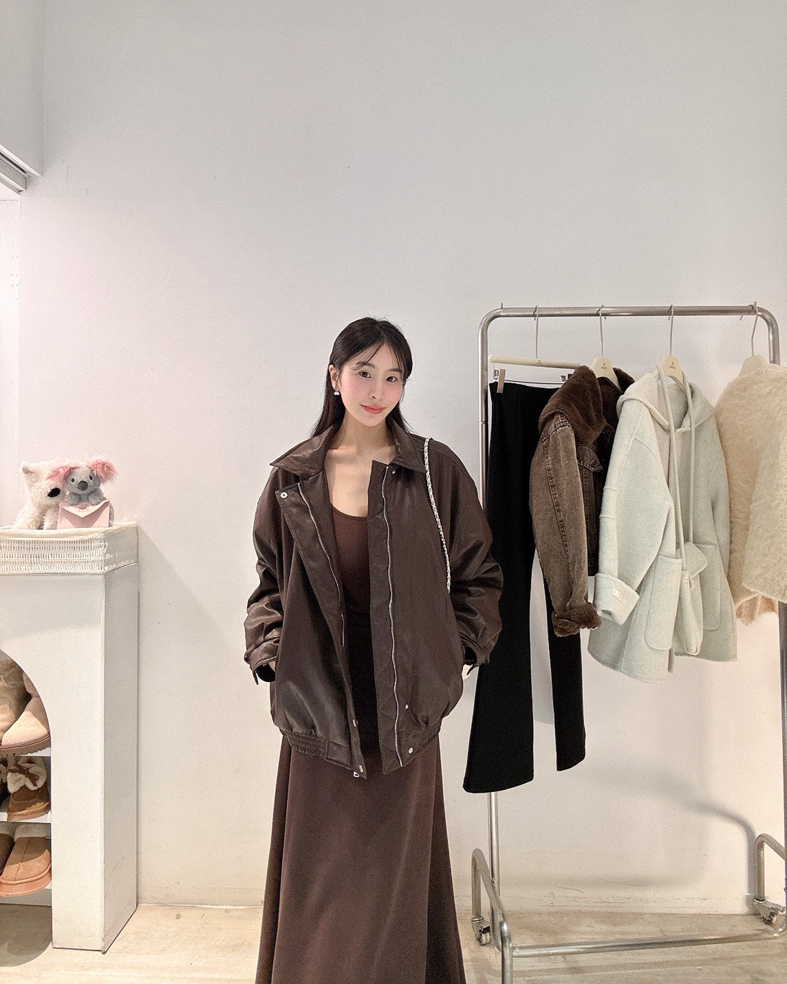 摩卡棕鋪棉皮質外套