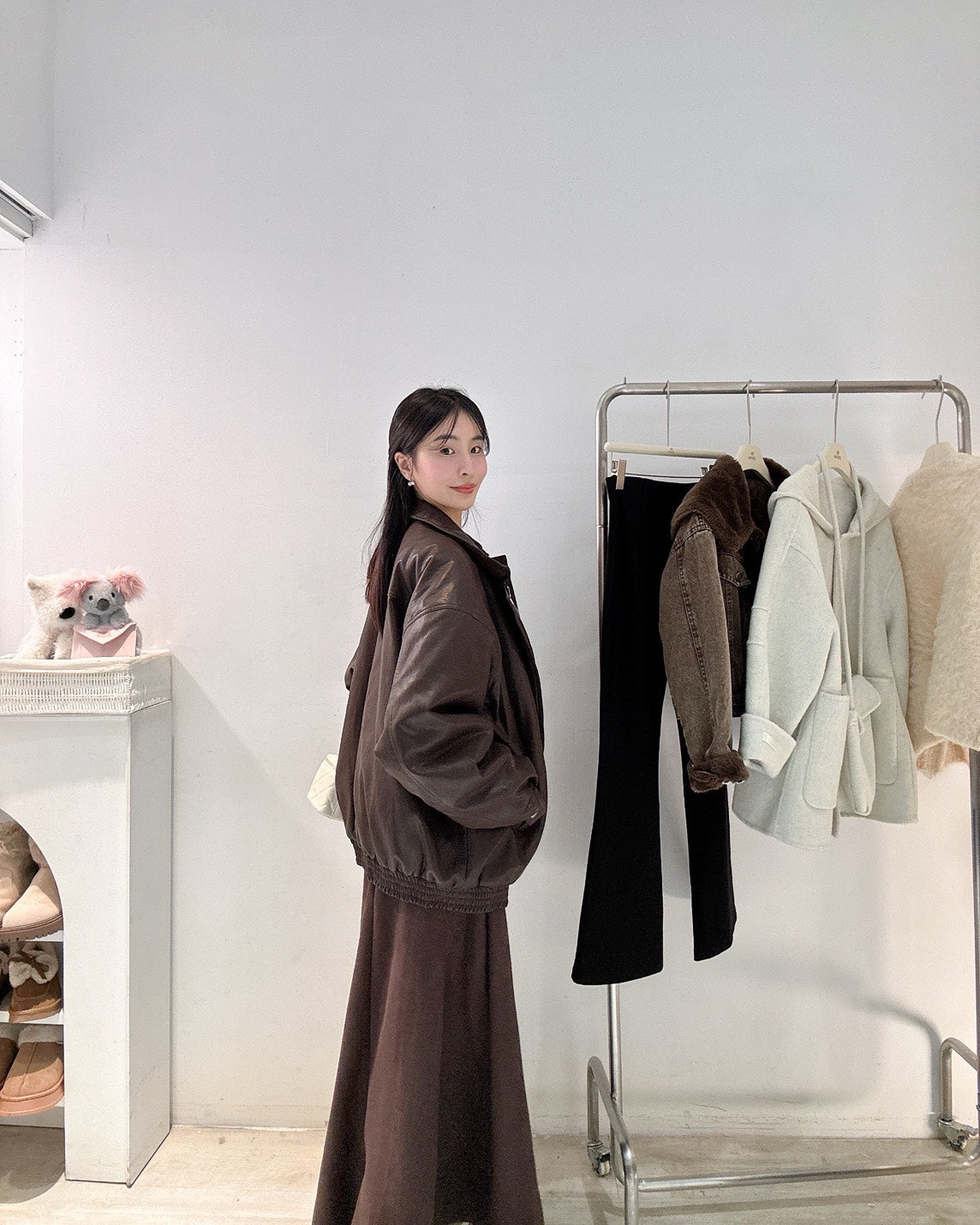 摩卡棕鋪棉皮質外套