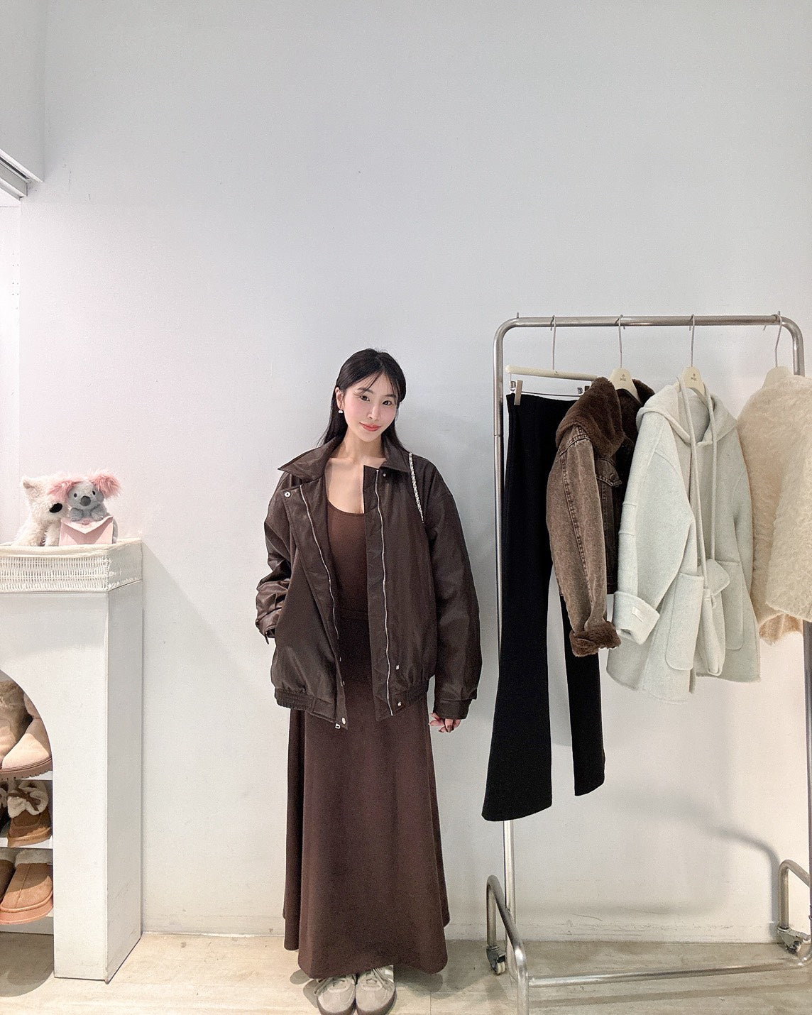 摩卡棕鋪棉皮質外套