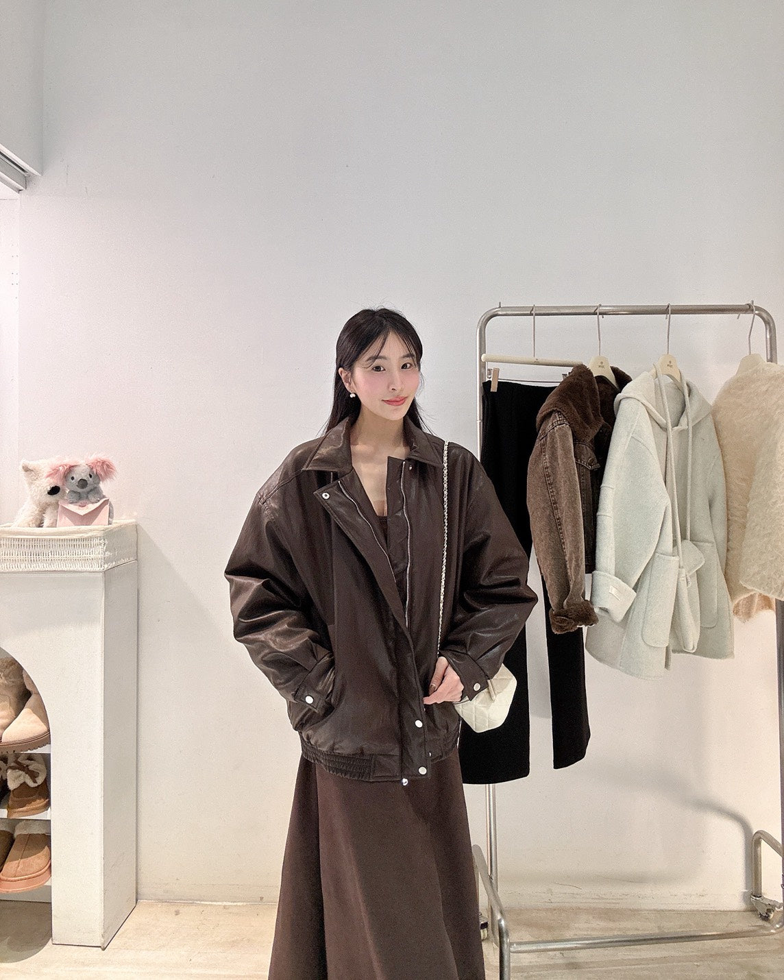 摩卡棕鋪棉皮質外套