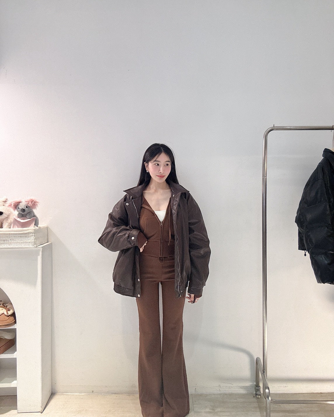 摩卡棕鋪棉皮質外套