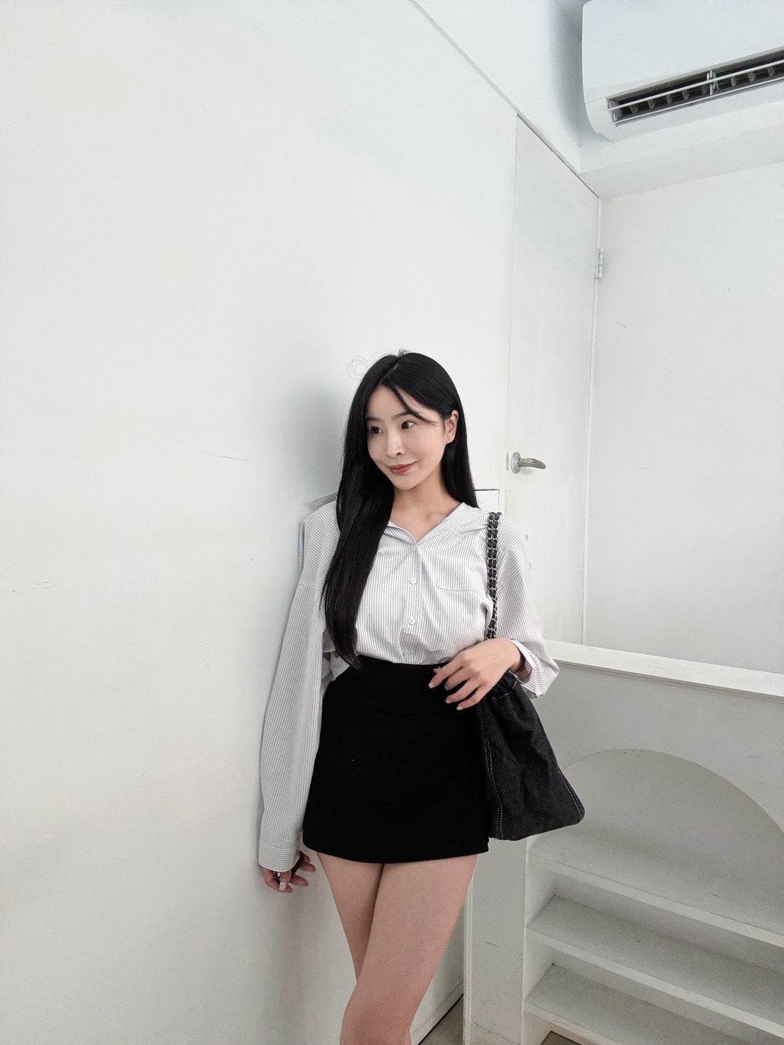 前長後短直條襯衫