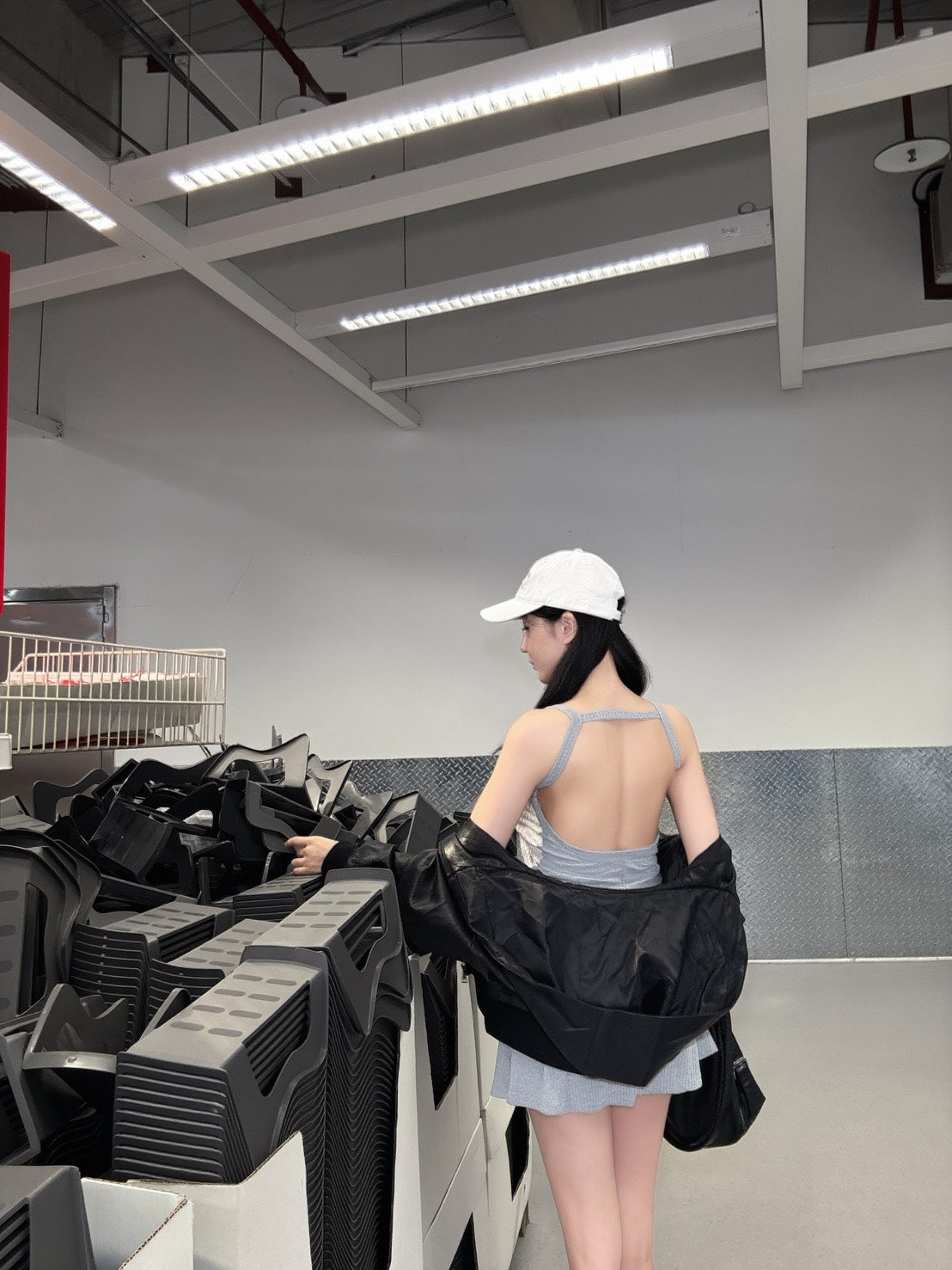 削肩美背胸墊短洋