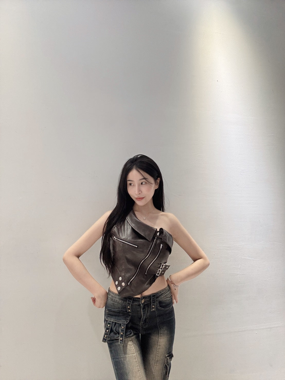 復古刷色鉚釘喇叭褲