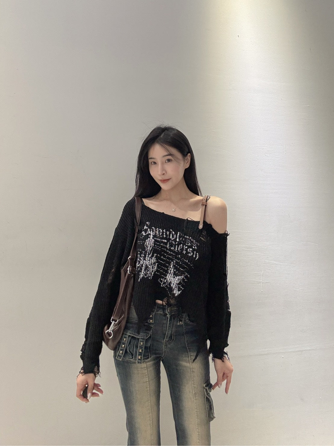 哥德風單肩針織衫