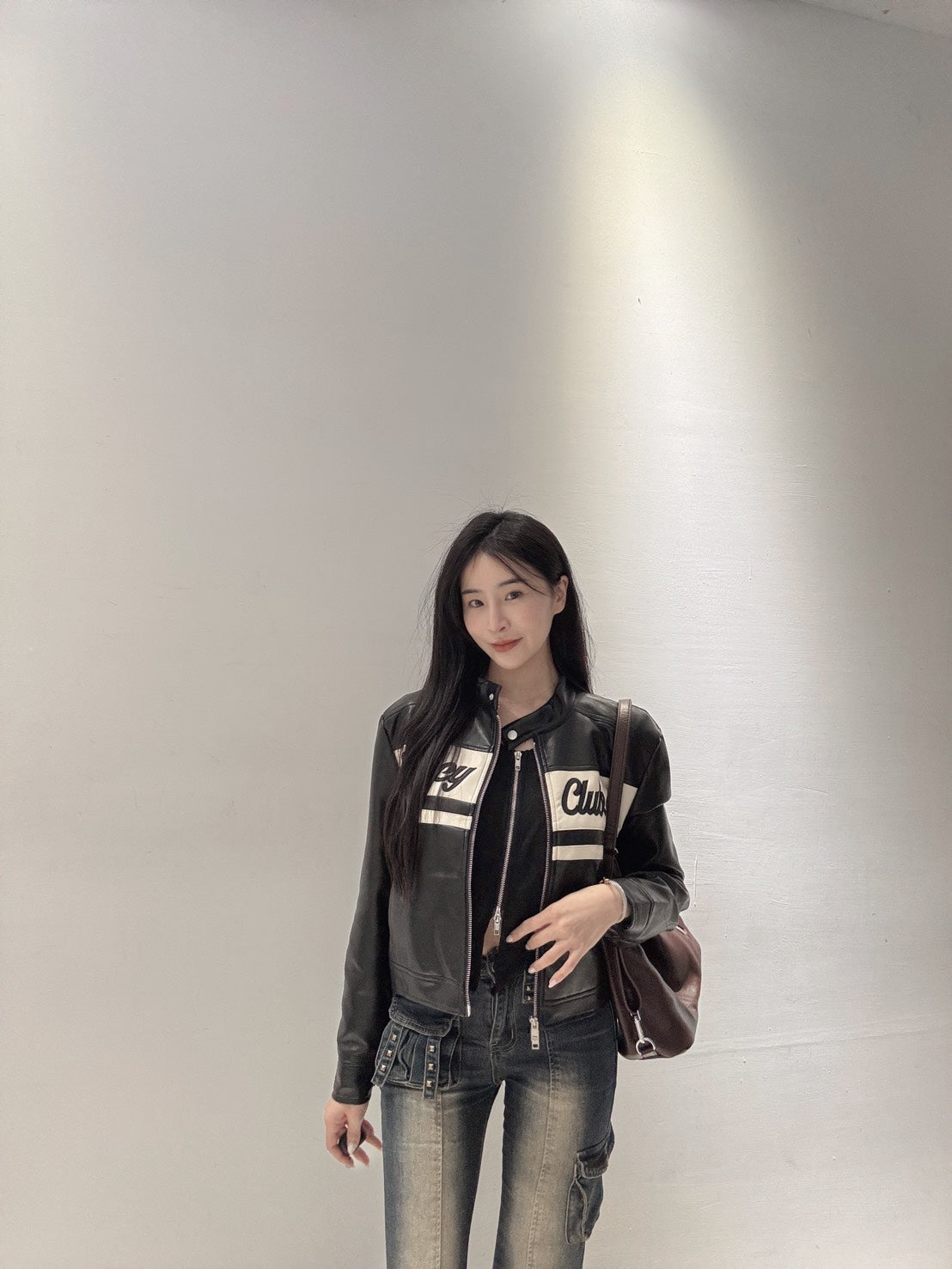 立領賽車皮質夾克