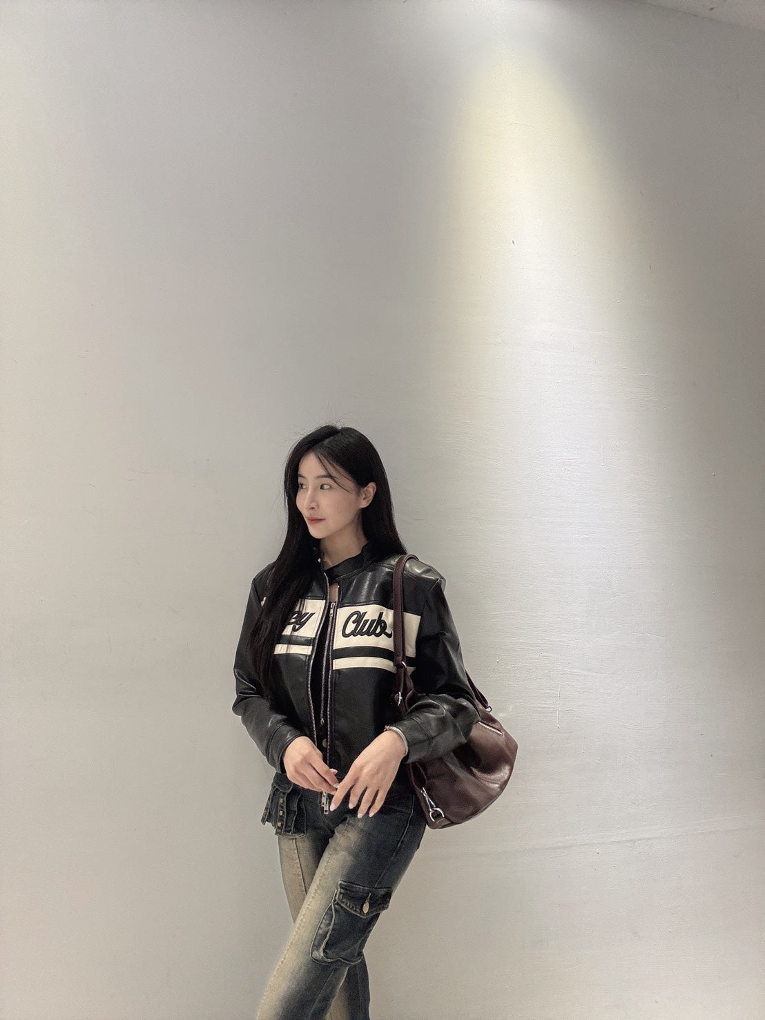 立領賽車皮質夾克