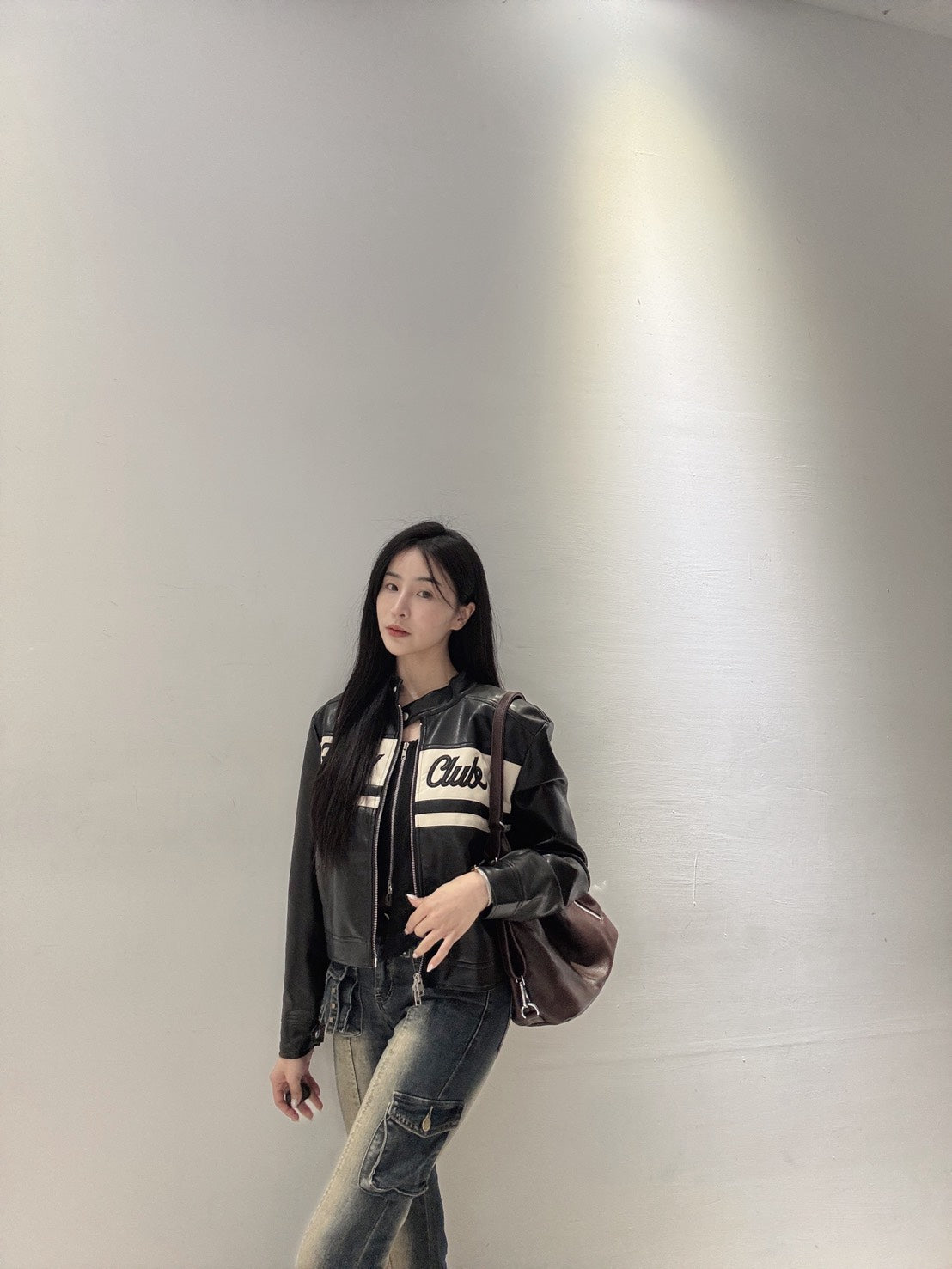 立領賽車皮質夾克