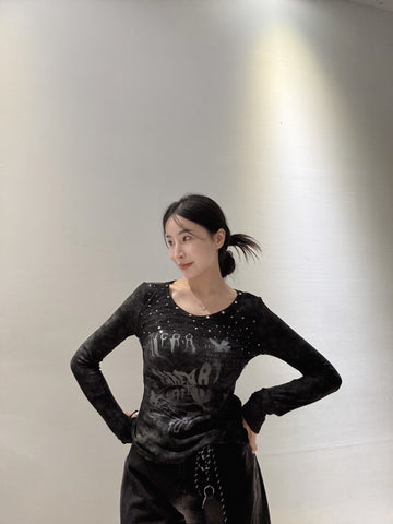 網紗拼接彈力上衣