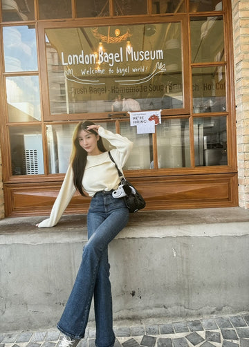 雙口袋提臀喇叭褲